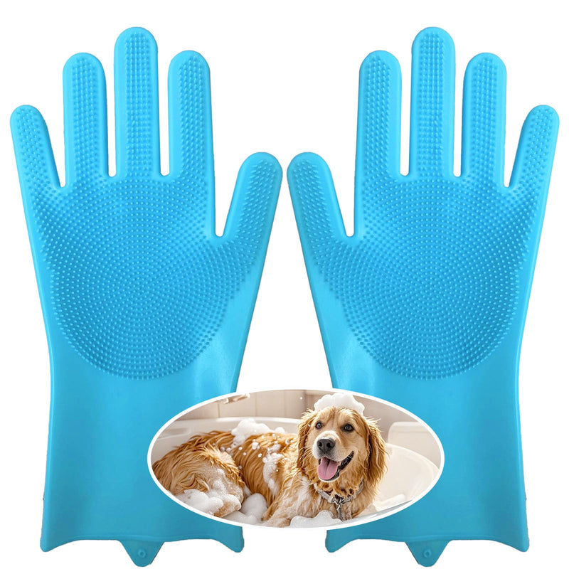 Dog Bathing Gloves,Dog Washing Grooming Gloves for Bathing and Massaging,Silicone Gloves with Enhanced Five Finger Design,Blue BLUE - PawsPlanet Australia