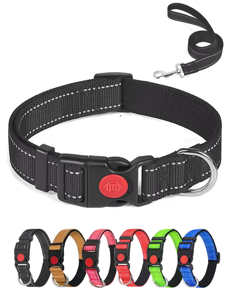 Aeclleca Reflective Dog Collar and Leash Set with Safety Locking Buckle，Adjustable Soft Nylon Pet Collars for Small Medium Dogs (Black, S) Black - PawsPlanet Australia