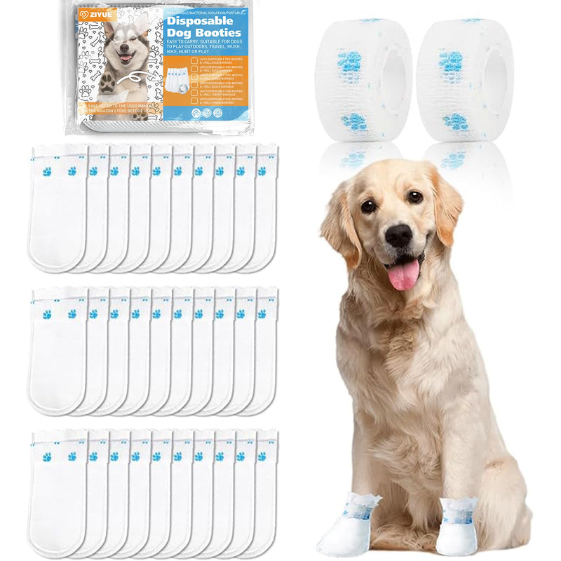 40Pcs Disposable Dog Booties for Paw Protection Dog Feet Covers Pet Shoes for Dogs Paw Wound Recovery Protectors with 2 Roll Dogs Paw Bandage for Medium Large Breeds(Blue, 40 Pack) Blue - PawsPlanet Australia