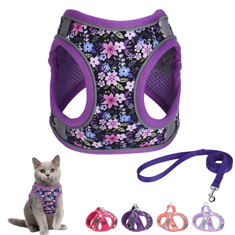 Step in Dog Harness and Leash Set, Flower Adjustable Easy Walk Puppy Harnesses, Soft Mesh Pet Vest Harness Small Size Dog Adjustable No Pull Dog Harness for Small Medium Dogs(Purple, S) Purple S(neck:10.5"-12",chest:13.5"-16") - PawsPlanet Australia