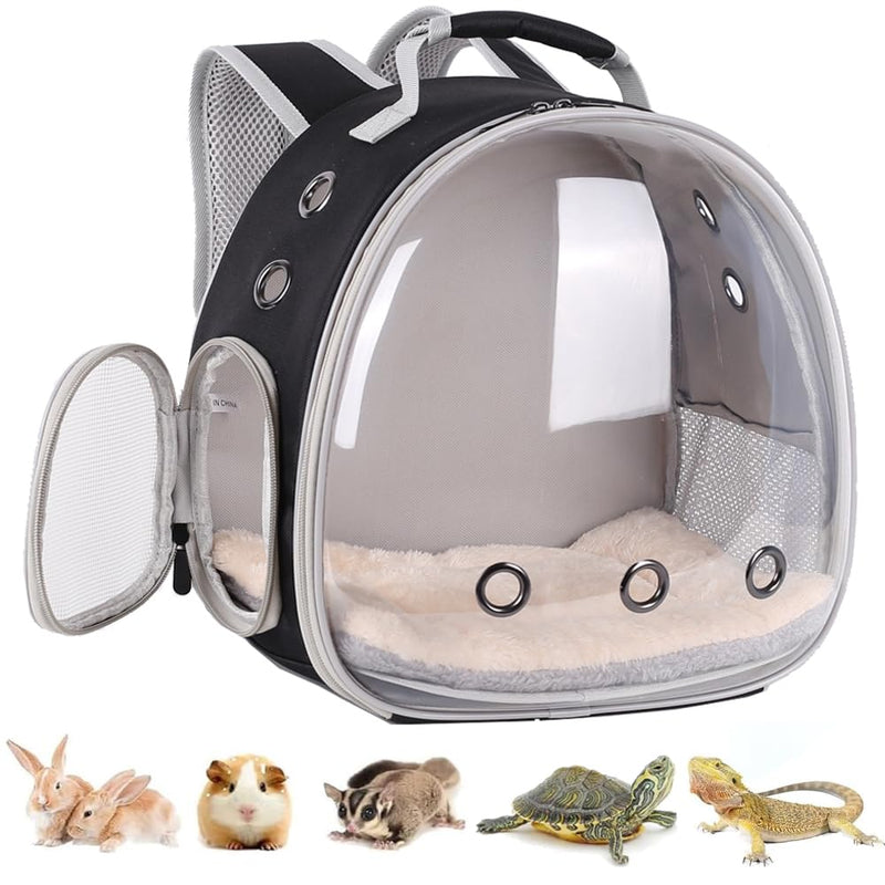 Portable Small Animal Backpack Travel Breathable Pet Carrier Bag Cages for Guinea Pig, Rabbit, Bearded Dragon, Squirrel, Tortoise, Bird, Lizard, Sugar Glider Black - PawsPlanet Australia