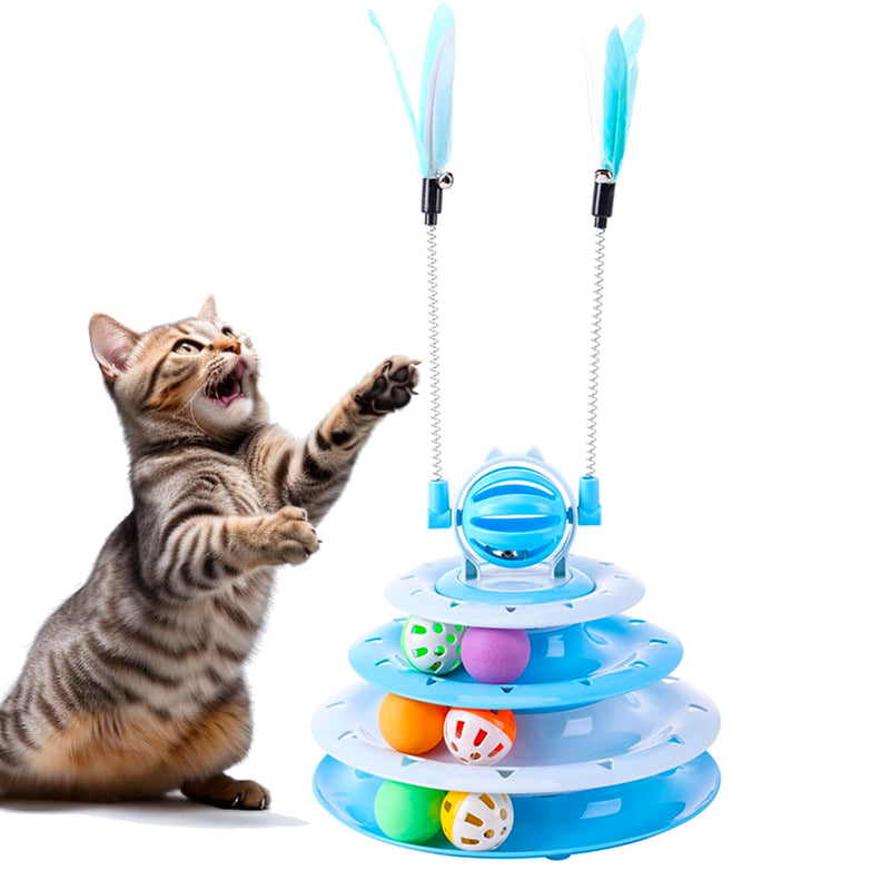 Kitten Toys, Interactive Cat Toys for Indoor Cats, Cat Puzzle Toy, Kitty Toys,cat Toys for Bored Indoor Adult Cats, Cat Ball Toy, Cat Tower with 2 Cat Teasers (Blue) Blue - PawsPlanet Australia