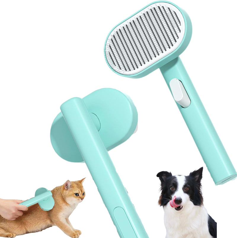 Self cleaning hair removal brush - a skin friendly beauty tool suitable for dogs, cats, and puppies, with a round head design that prevents scratches and is green in color - PawsPlanet Australia