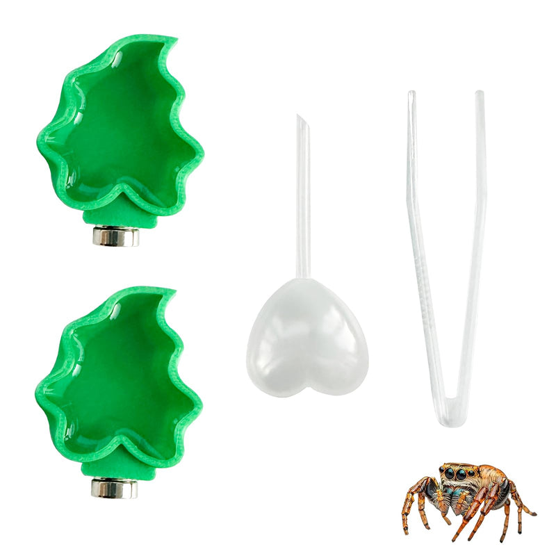 2 PCS Jumping Spider Feeding Dish, Leaf Shape Tiny Food Dishes Water Bowl with 1PC Tweezer and 1PC Dropper for Jumping Spider, Tarantula and Other Small Pets - PawsPlanet Australia