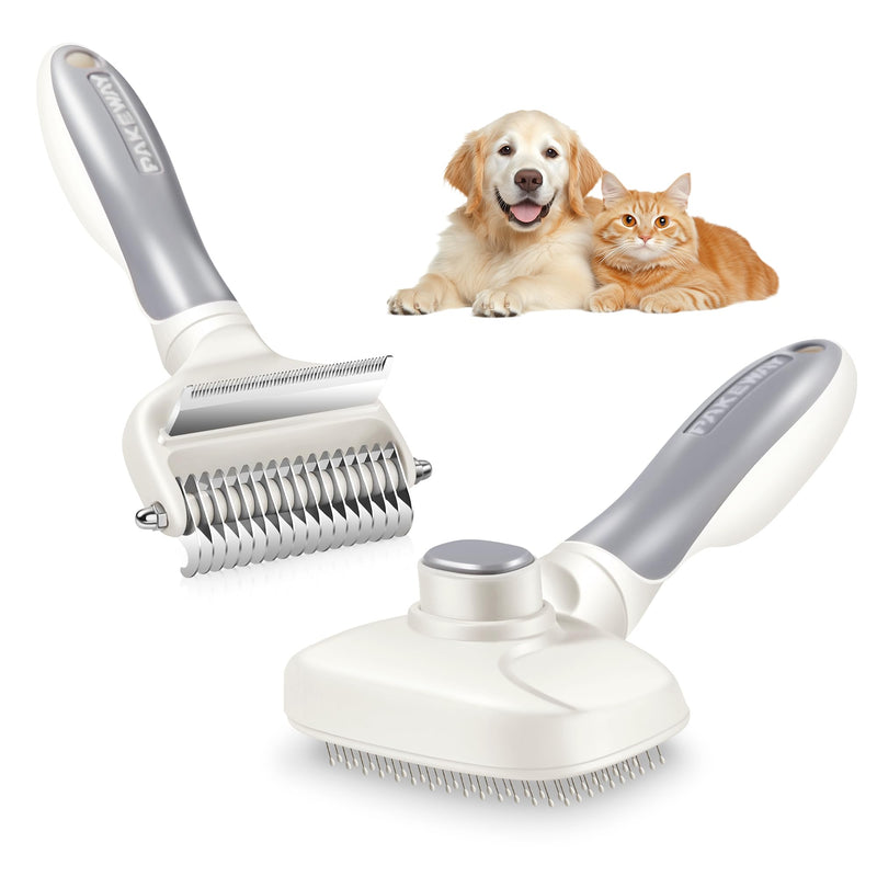 Potaroma 3 in 1 Dog Cat Grooming Brush, Double-Sided Deshedding - Dematting Undercoat Rake and Pin Brush for Long and Short Haired Dogs Cats, Shedding Comb Pet Hair Deshedder, Grey White - PawsPlanet Australia