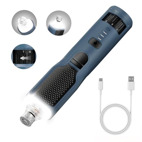 Dog Nail Grinder, 7-Speed with 360°LED Lights,Type-C Rechargeable Super Quiet and Low Vibration Electric, Dog Nail Trimmers for Large Medium Small Pets Cats Paws Grooming (Dark Blue) Dark Blue - PawsPlanet Australia