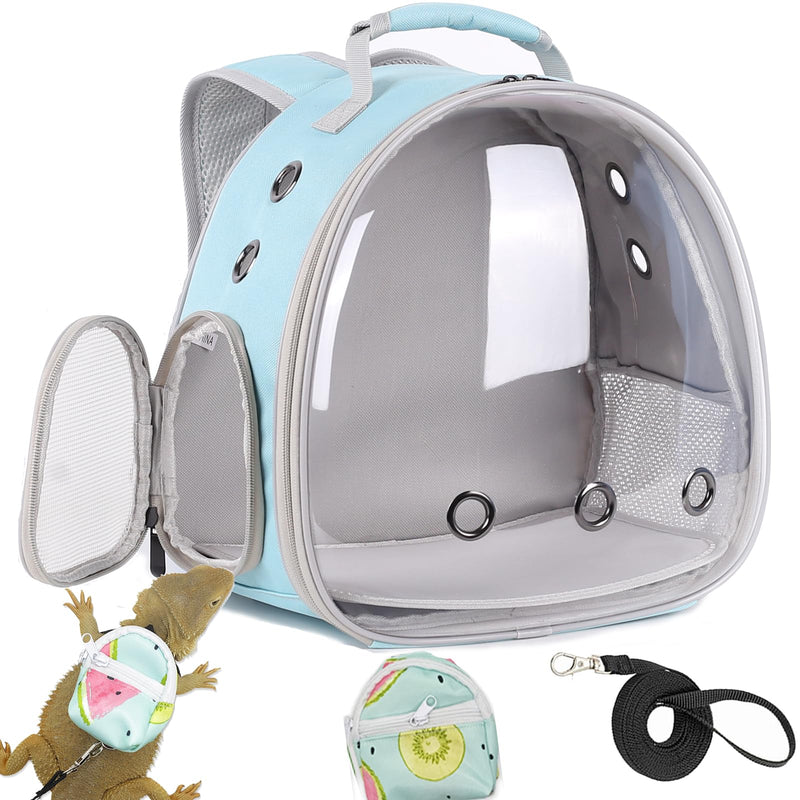 Bearded Dragon Backpack Carrier,Reptile Portable Backpack Carrier with Small Backpack Harness Leash Set,Space Capsule Clear Bubble Window Travel Backpack for Lizard Travel,Guinea Pig,Rabbit Blue New Version Backpack+BP LSH - PawsPlanet Australia