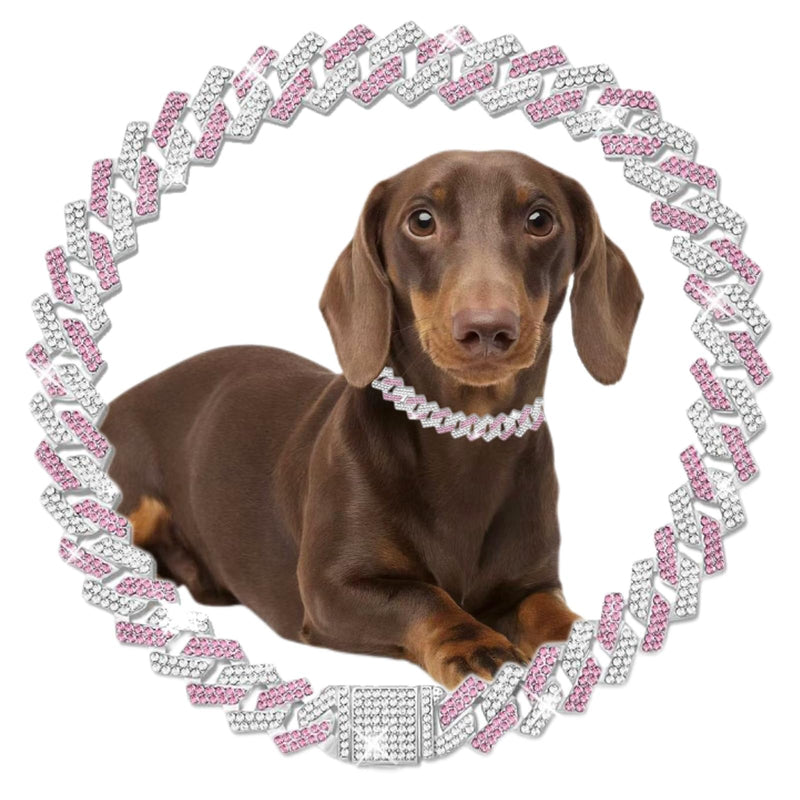 Pink Dog Chain Collar, Dog Necklaces Diamond Cuban Link Dog Collar Rhinestone Bling Glitter Metal Choke,Pet Jewelry for Puppy Small Medium Large Dogs (Pink 20inch) Pink 20 Inch - PawsPlanet Australia