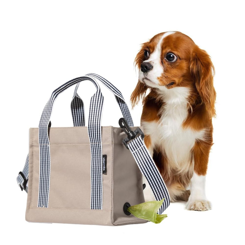 Dog Walking Bag Crossbody Tote and Dog Treat Pouch with Built-in Poop Bag Dispenser Beige - PawsPlanet Australia