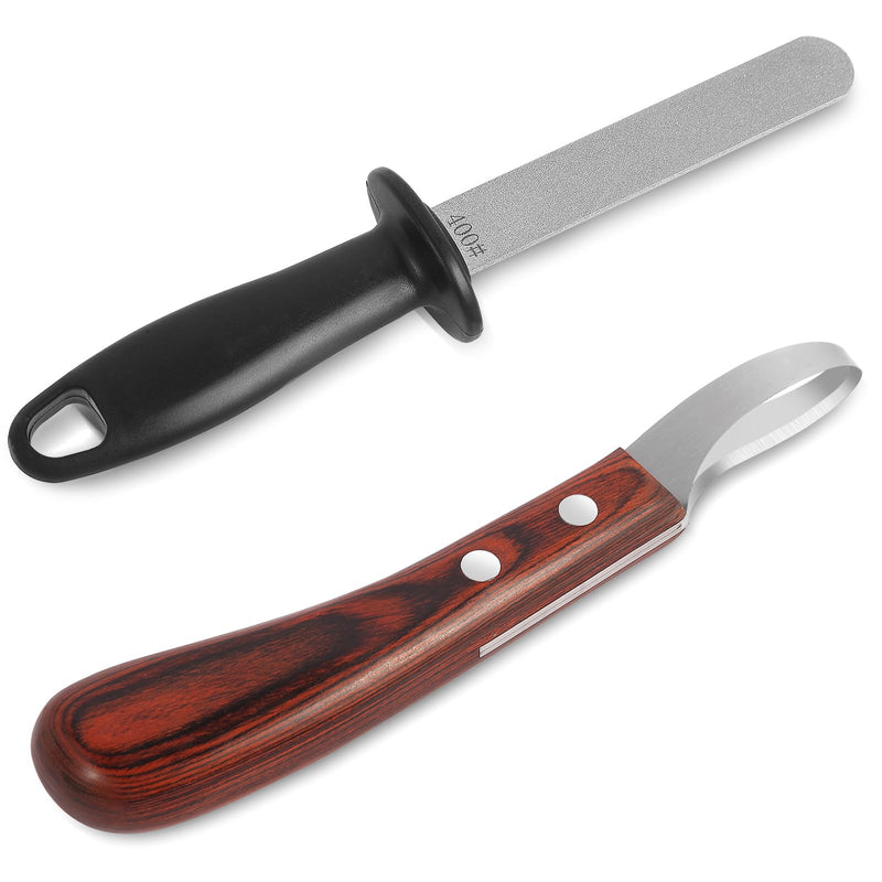 Hoof Knife with Sharpener,Farrier Tool Kit,Double Edged Hoof Trimming Knife with Wooden Handle, High-Carbon Steel Blade Hoof Knife for Horses - PawsPlanet Australia