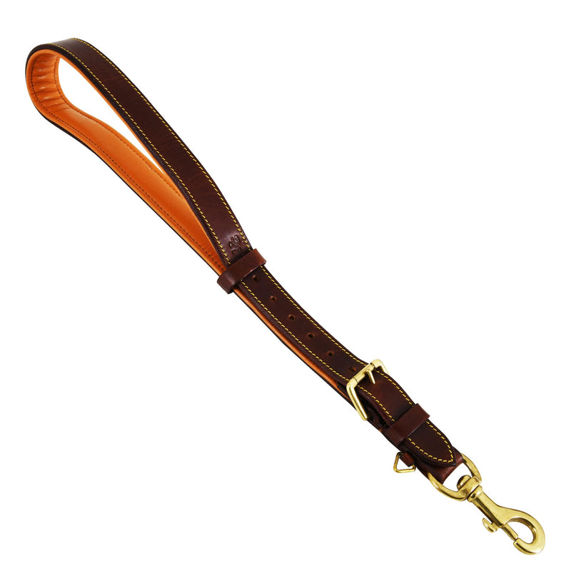 Genuine Leather Short Lead, Padded Handle, Strong Traffic and Training Leash with Adjustable Length, 1" Wide, with 360º Heavy Duty Metal Hook (Brown) Brown - PawsPlanet Australia