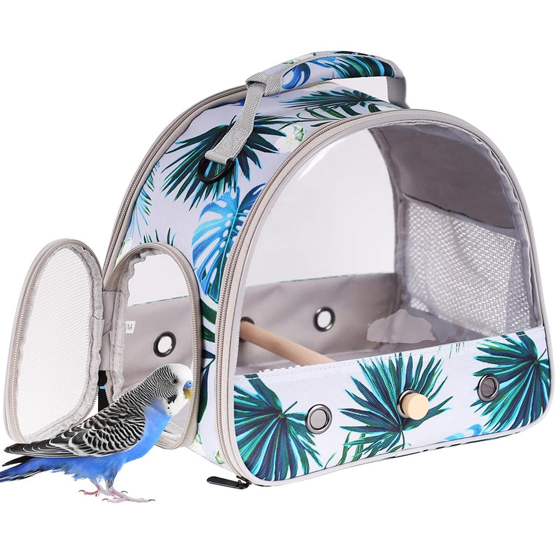 Portable Small Bird Travel Carrier Cage with Stand Perch, Bird Carrier to Carry Parakeet Budgies Parrot Cockatiel Conure Outdoor, Front Clear Window with Floral Printing Blue Small Bird Carrier - PawsPlanet Australia