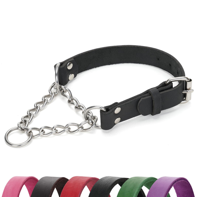 Martingale Collar for Dogs No-Pull Adjustable Training Collar with Stainless Steel Chain - Genuine Leather Anti-Slip Design for Small,Medium,Large Breed Dogs - Black (M) Medium: Neck 14"-18" - PawsPlanet Australia