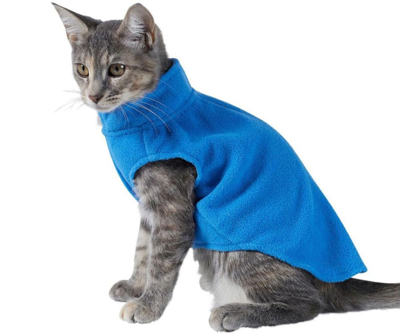 DroolingDog Cat Sweater Fleece Vest Lightweight Cat Clothes for Small Cats Only, Medium, Blue Medium (Chest: 15.3'' Back: 11.8'') - PawsPlanet Australia
