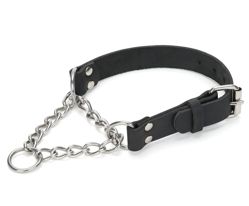 Leather Martingale Dog Collar No Pull Design Limited Stainless Steel Chain Cinch Training Dog Collar Adjustable Training No Slip Dog Collar for Large Dogs(Black Neck 15"-19.7") Black Large( Neck 15"-19.7", Width 1") - PawsPlanet Australia