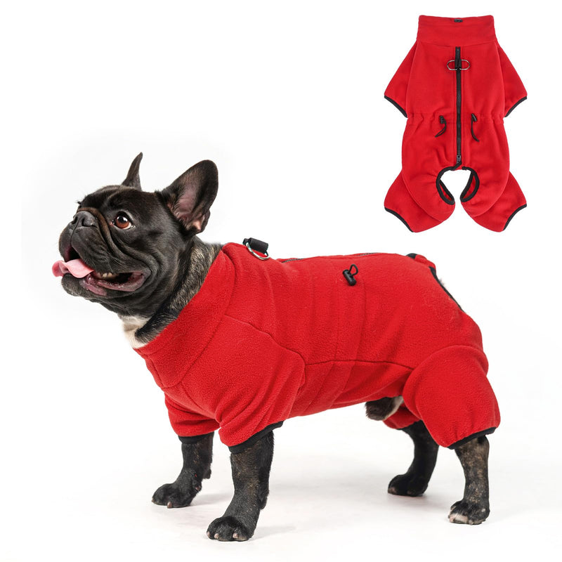 SCENEREAL Fleece Dog Winter Coat with Harness Built in, Soft Pullover Pajamas Warm Dog Sweater, Cold Weather Pet Jacket Jumpsuit Apparel Outfit for Small Medium Large Dogs Walking Hiking Sleep, Red S Small(Back Length 12.5") - PawsPlanet Australia