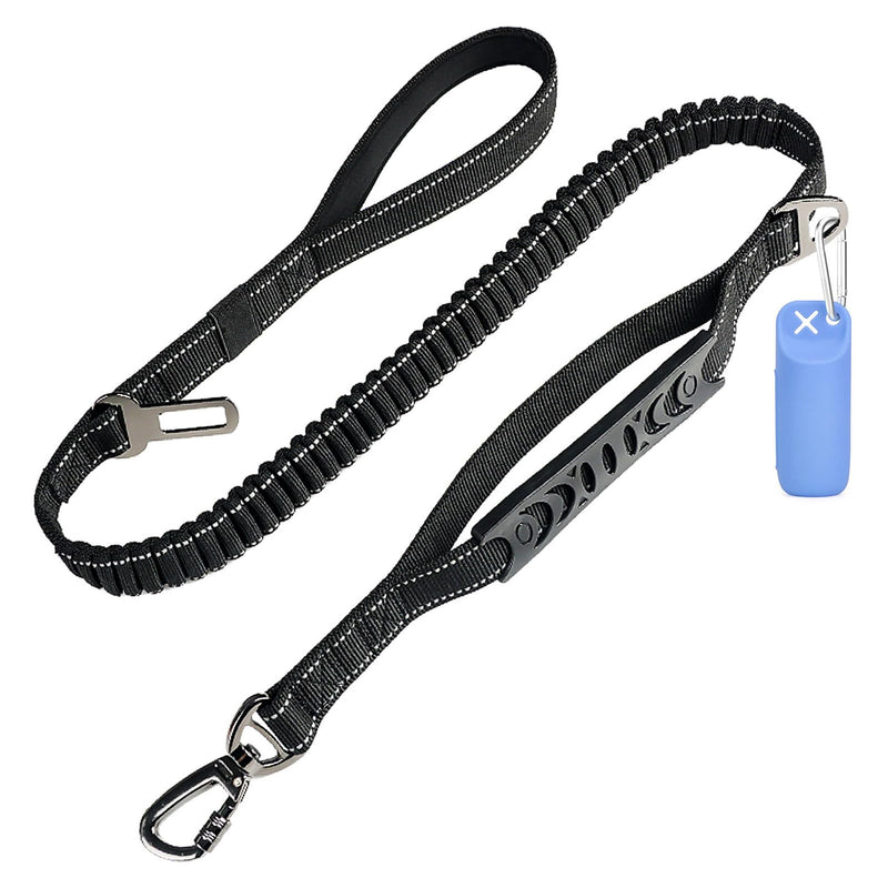 Dog Leash for Large Medium Dogs Heavy Duty,No Pull Bungee Dog Leashes with Poop Bag Holder and Car Seatbelt, Shock Absorbing Big Dog Training Lead Leash with 2 Padded Traffic Handle,Black,4ft -6ft Black Standard - PawsPlanet Australia