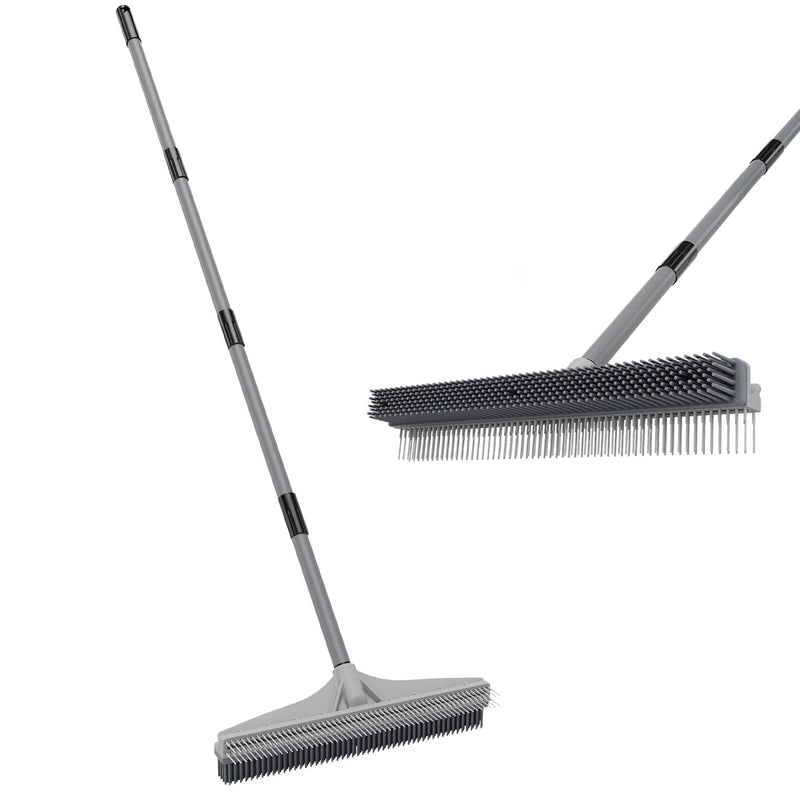 Walensee Carpet Rake for Pet Hair Removal, 2 in 1 Rug Rake to Fluff Carpet with Nylon Groomer Brush, Adjustable Long Handle for Shag Rugs, Stairs, Mats and Floors, Rubber Broom - PawsPlanet Australia