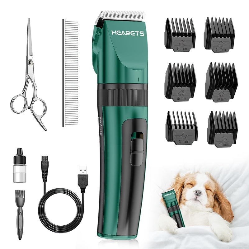 Dog Clippers for Grooming, Low Noise, Electric Quiet, Adjustable Clipper Comb, Rechargeable Cordless Dog Hair Clippers for Dogs Cats Pets, Green - PawsPlanet Australia