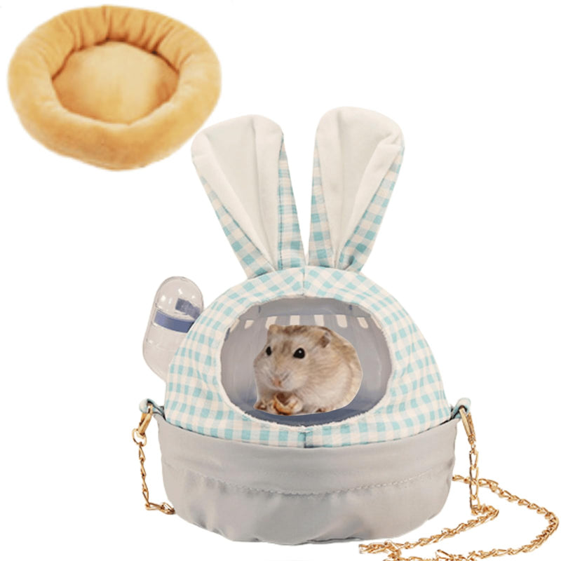 Hamster Carrier Cage with Lovely Cover and Chain Portable Cages Small Animals Carry Travel Case with Water Bottle Plastic Breathable Outgoing Cage for Dwarf Hamster Guinea Pig (Blue) Blue