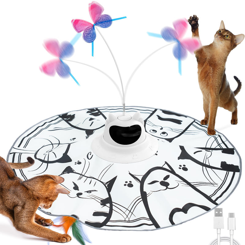 Cat Toys Interactive Rechargeable 2in1 Hide and Seek, Spinning Butterfly, Moving Feather Automatic Kitten Toys for Indoor Cat Exercise Chasing for All Ages Cats Meow - PawsPlanet Australia