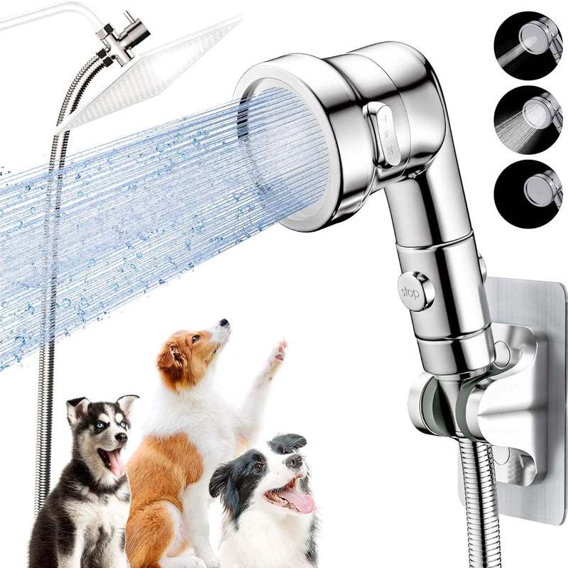 Dog Shower Attachment with On/Off Switch - Dog Bath Gently Washing the Dog/Baby, Indoor Shower Dog Wash Sprayer Kit，3 Spray Settings 79 Inch Stainless Steel Hose for Pet Care - PawsPlanet Australia