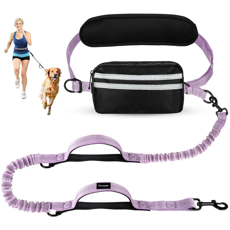 Hands Free Dog Leash, Adjustable Waist Belt with Double Padded Handles,Retractable Bungee, Waist Leash for Dog Walking,Running, No Pull,Purple Purple Large 1 Leashes