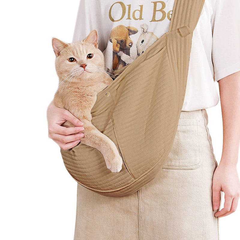 Dog Carrier Sling Cat Sling Purse Adjustable Strap Hand Free Pet Puppy for Outdoor Traveling Subway for Chest Dog Bag Holder Large Khaki - PawsPlanet Australia