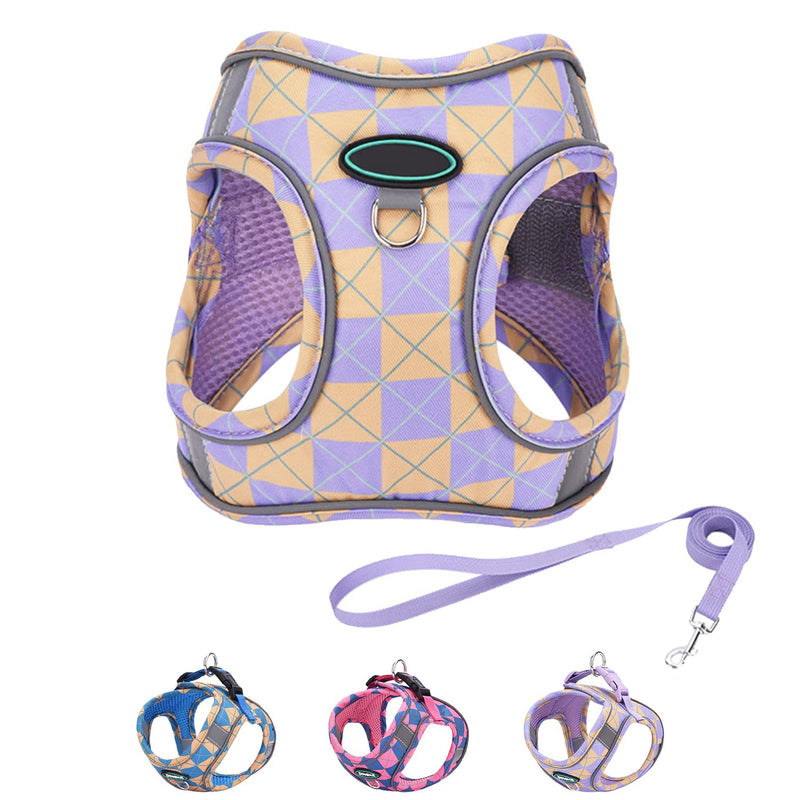 Step in Dog Harness and Leash Set, Plaid Adjustable Easy Walk Puppy Harnesses, Soft Mesh Pet Vest Harness Small Size Dog Adjustable No Pull Dog Harness for Small Medium Dogs(Yellow Purple, M) Yellow purple - PawsPlanet Australia