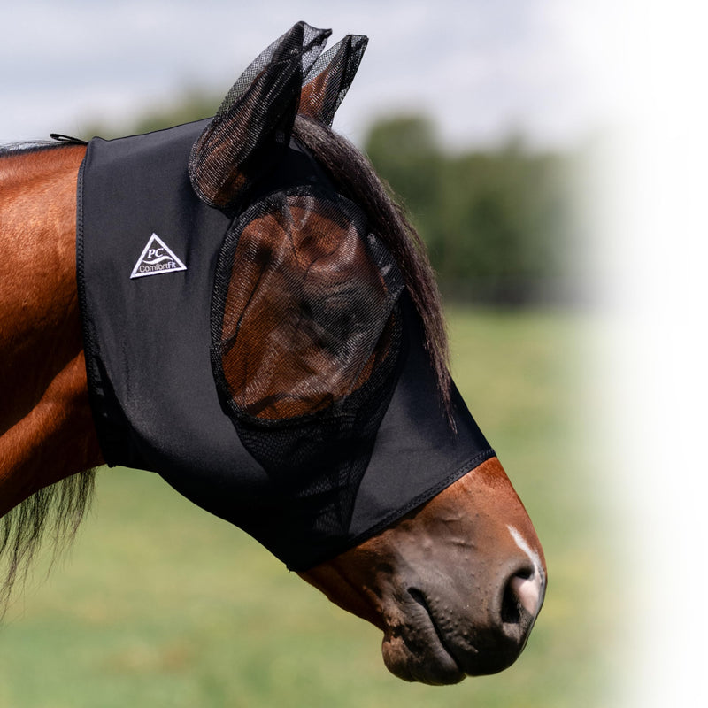 Professional's Choice Comfort-Fit Fly Mask | Smooth, Stretchy Material | Mesh Around The Eyes and Ears Allows for Clear Vision and Keeps Flies and Bugs Away Black Horse - PawsPlanet Australia
