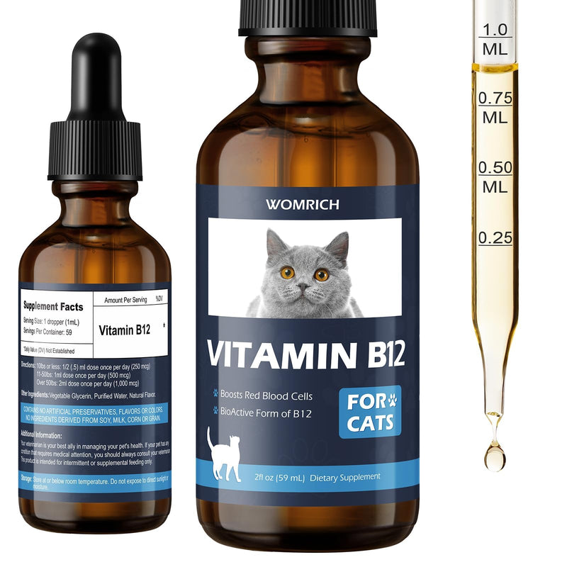 Vitamin B12 for Cats | Methylcobalamin Supplement | Boosts Red Blood Cell Formation, Energy, Nervous System & Appetite, Treats Pancreatitis | 2 fl oz Dropper - PawsPlanet Australia