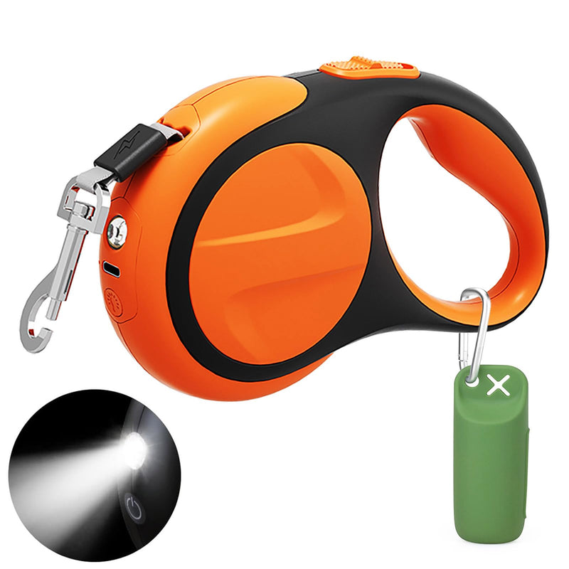 Retractable Dog Leash with Light and Poop Bag Holder, 16ft Dog Leash Retractable for Small Medium Dogs Walking, Rechargeable Puppy Retractable Leash with Led Flashlight for Pet Upto 66 Lbs, No Tangle With Led Light 16 FT - PawsPlanet Australia