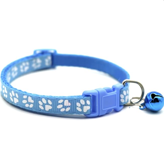 Adjustable Cat Collar Breakaway Clasp and Perfect Kitten Collar with Bell and Available Cat Collars for Girl and Boy Designs Lightweight and Safe Puppy Collar with Cute Paw Prints (Blue) Blue - PawsPlanet Australia