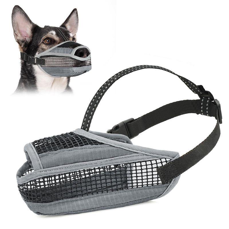 Dog Muzzle for Large Medium Small Dogs, Soft Mesh Muzzle for Dogs with Reflective Adjustable Strap, Prevent Biting Chewing and Licking, Dog Nose Open Design for Reduction Friction (Grey, M) Grey - PawsPlanet Australia