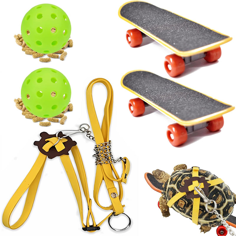 Turtles Playing and Training Toys Set, 1 Adjustable Tortoise Leash 2 Reptile Skateboards 2 Treat Ball, Turtle Fast Skate Accessory Funny Pet Mini Walking Skateboards for Parrot(Yellow Small) Yellow Small - PawsPlanet Australia