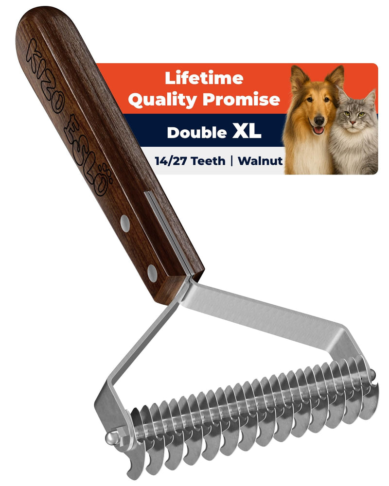 Extra Large 2-Sided Undercoat Rake for Dogs & Cats, Dog Brush for Shedding Remove Mats, Dematting Comb, Safe & Gentle Grooming Brush for German Shepherds Medium to Long-Haired Pets (Walnut Handle) XL - 14/27 Teeth - Walnut (Most Popular) - PawsPlanet Australia