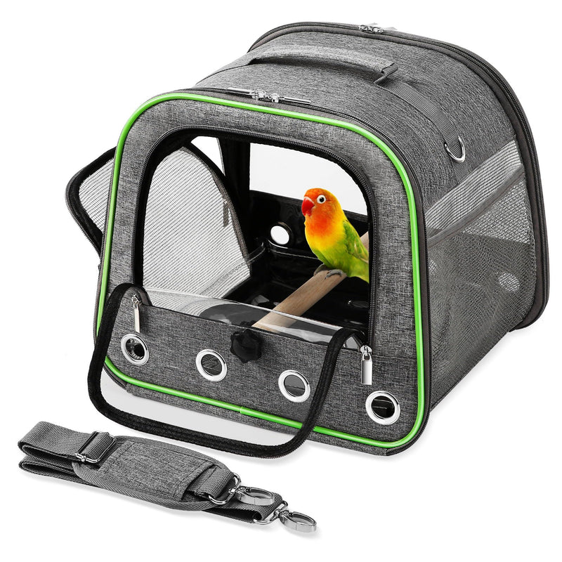 Suertree Upgraded Small Bird Carrier, Lightweight and Portable Travel Bird Cage with Stand and Easy Clean Tray, Parrot Parakeet Cockatiels Bird Travel Cage Grey - PawsPlanet Australia