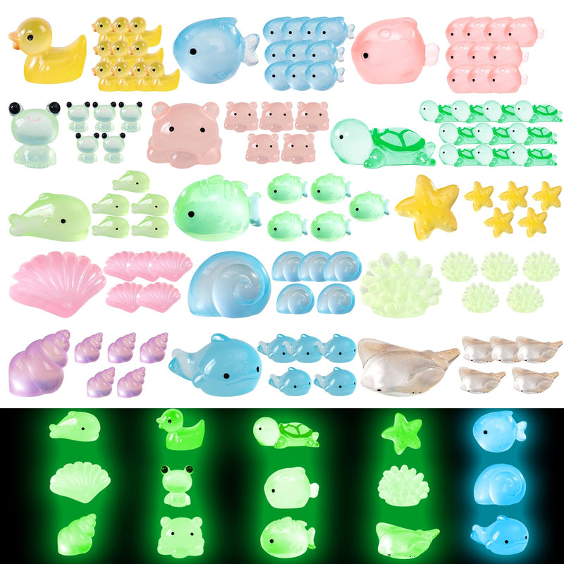 100 Pcs Luminous Mini Resin 15 Styles Tiny Animals Sea Animals Figurines Glow in The Dark Miniature Animals for DIY Fish Tank Potted Micro Dollhouse Landscape Aquarium Decorations - PawsPlanet Australia