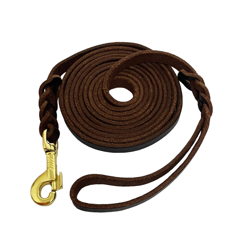 LWBMG Long Leather Dog Leash 10ft, Heavy Duty Dog Leash, Strong Sturdy Genuine Leather Braided Dog Leash, Soft and Comfortable Leather Leash for Medium and Small Dogs Training 10ftx1/2'' Brown - PawsPlanet Australia