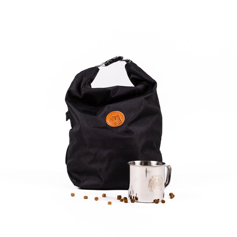 Wilderdog Doggie Bag - Water Resistant, Portable Kibble Carrier & Stainless Steel Mug - Black - PawsPlanet Australia