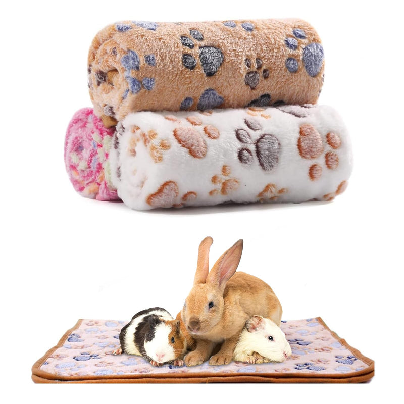 41" x 31" Large Guinea Pig Fleece Blankets 3 Pieces Waterproof & Washable Small Animal Cage Liners Sleep Mat Bedding Pad for Hamster Chinchilla Rabbit Hedgehog Pet Blankets White+brown+pink - PawsPlanet Australia