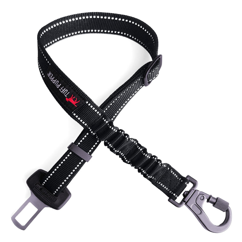 Tuff Pupper Dog Seat Belt | Adjustable Length Dog Seatbelt Restraint | Tangle-Free Locking Carabiner | Shock-Absorbing Bungee | Reflective Stitching for Visibility | Universal Fit for Cars & Trucks Black Seat Belt Attachment - PawsPlanet Australia