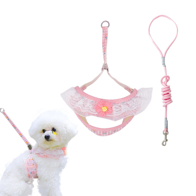 Cat Harness Collar and Leash Set, Sweet Lace Floral Kitten Collar, Escape Proof Puppy Chest Harness, Adjustable Cute Harness Leash Set for Cat Puppy Dog Outdoor Walking (Pink, M) Pink - PawsPlanet Australia