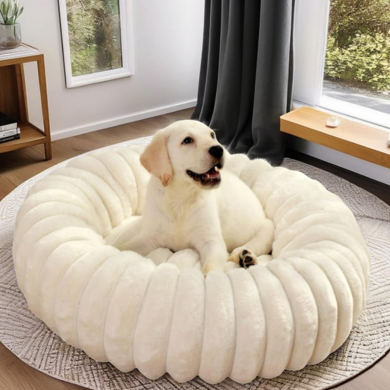 CozyCalm Donut Pet Bed - 19.7 or 23.6 inch Diameter - Ultra-Soft, Calming, Washable - Cats, Small Medium Dogs Furniture Cream 19.7inch outer dia., 11.8inch inner dia. - PawsPlanet Australia