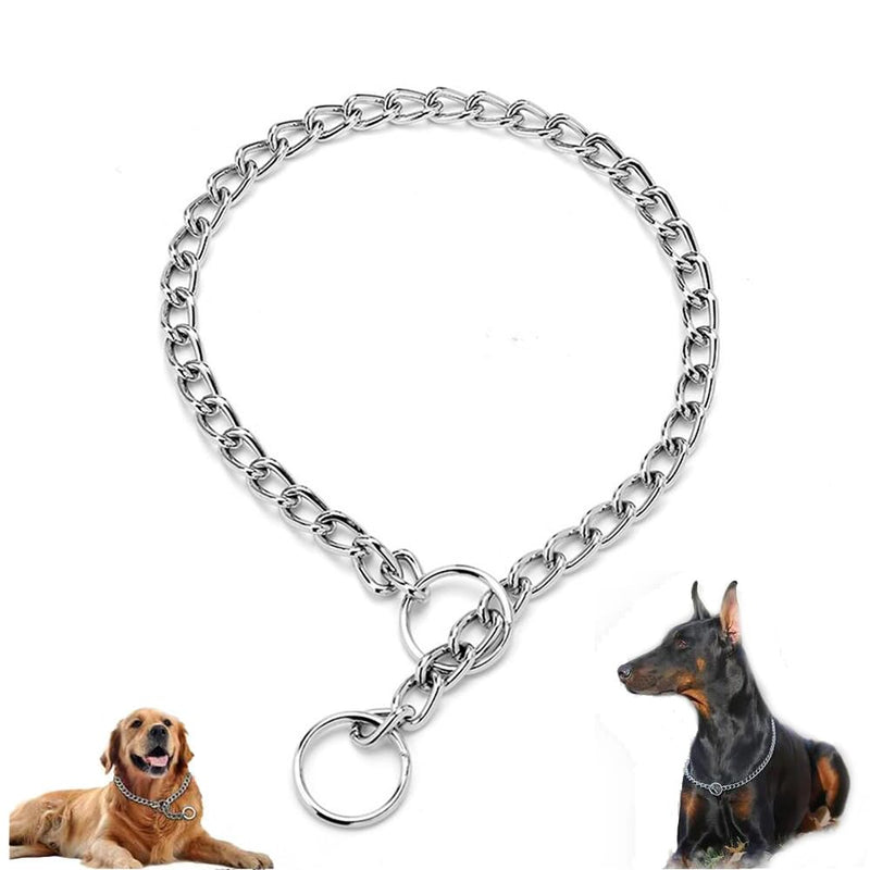 Silver Choker Collar for Dogs,Heavy Chain Dog Collar Metal Training Slip P Link Martingale Collars Puppy Choke Chain for XXS XS Small Medium Large Breed Dogs, L L(Neck Max 20inch)D3.5mm Silver - PawsPlanet Australia