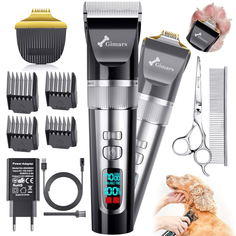 Gimars 2 in 1 Dog Clippers with Stainless Steel Dog Grooming Scissors Kits - Silver