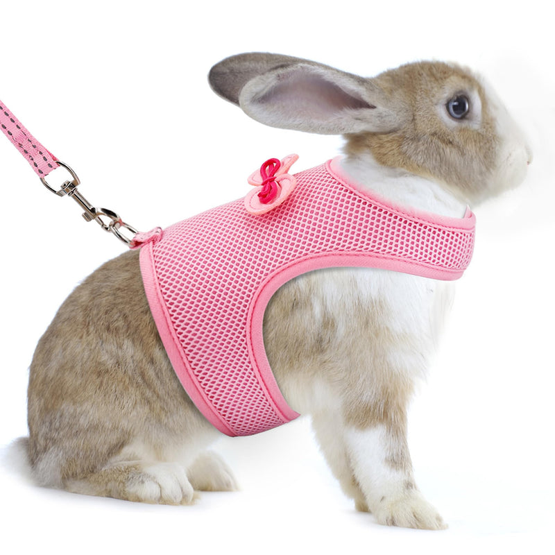 AIITLE Bunny Harness and Leash Set, Soft Breathable Mesh Vest Harness with Cute Bow for Rabbits Kitten Ferret Small Pig Puppy Walking Supplies Pink M Medium - PawsPlanet Australia