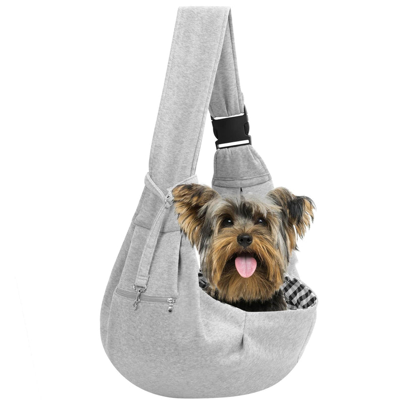 Adjustable Dog Carrier Sling - Hand-Free Dog Carriers for Small Dogs and Cats, Puppy Sling Carrier with Zipper Purse Pocket, Travel Safety Harness, Puppy Essentials (Gray) Gray - PawsPlanet Australia