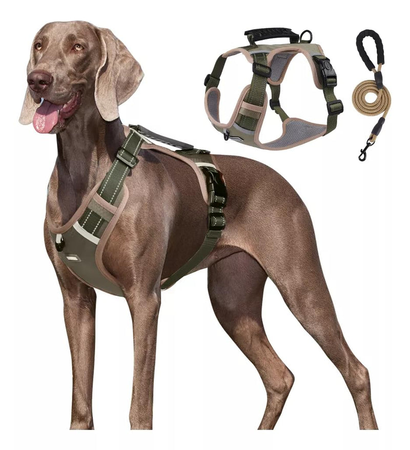 Dog Harness No Pull Adjustable Reflective,for Medium and Large Small Dog with Leash 59.06in (Khaki, XL) Khaki - PawsPlanet Australia