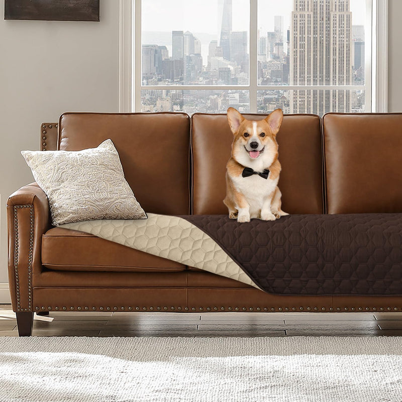 Waterproof Dog Bed Cover - Couch Cover for Pet Anti-Slip Cat Mat Pet Pad Blanket for Sofa Chair Recliner Bed Furniture Protrctor Brown+Beige 90.0"L x 30.0"W x 2.0"Th - PawsPlanet Australia